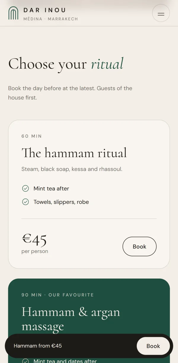 The rituals and their prices on a phone