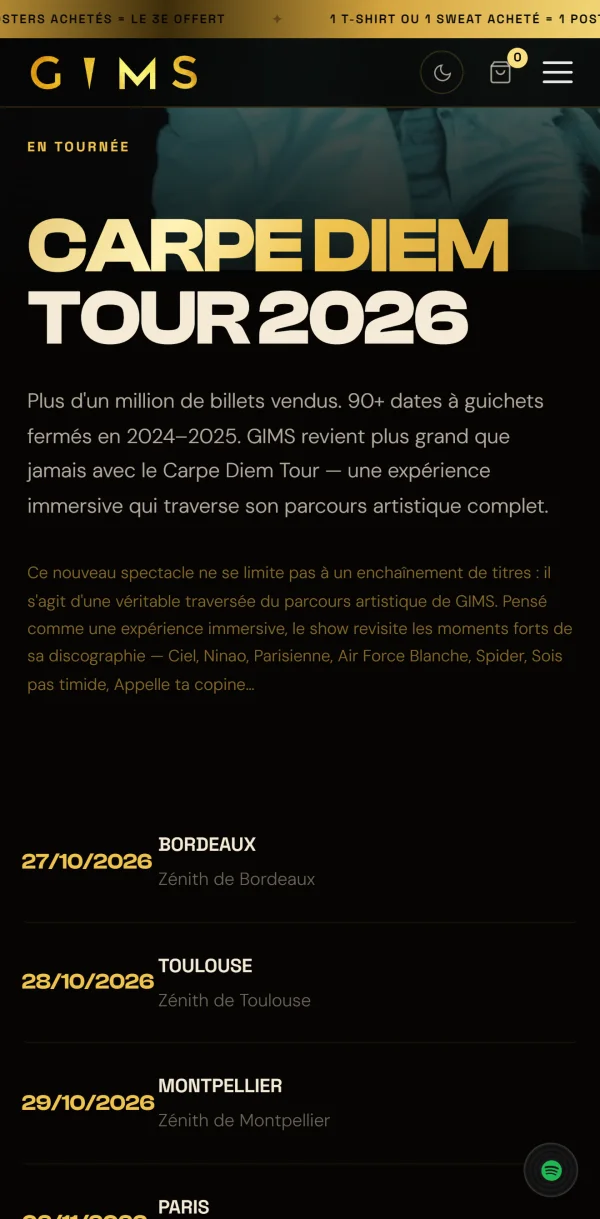 The tour page on a phone