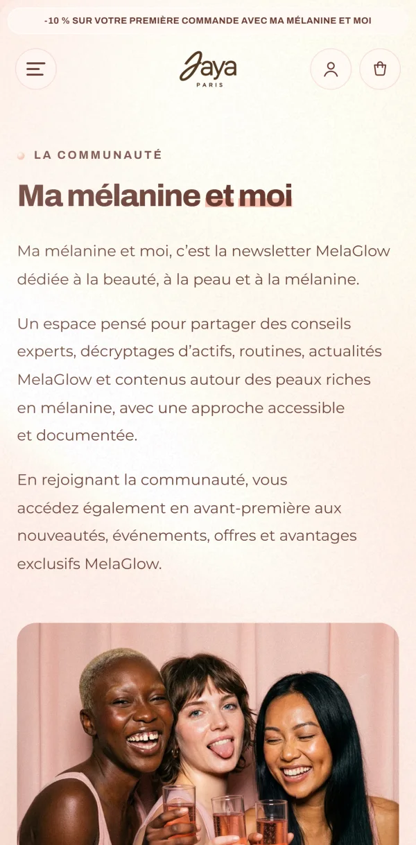 The Ma mélanine et moi page on a phone