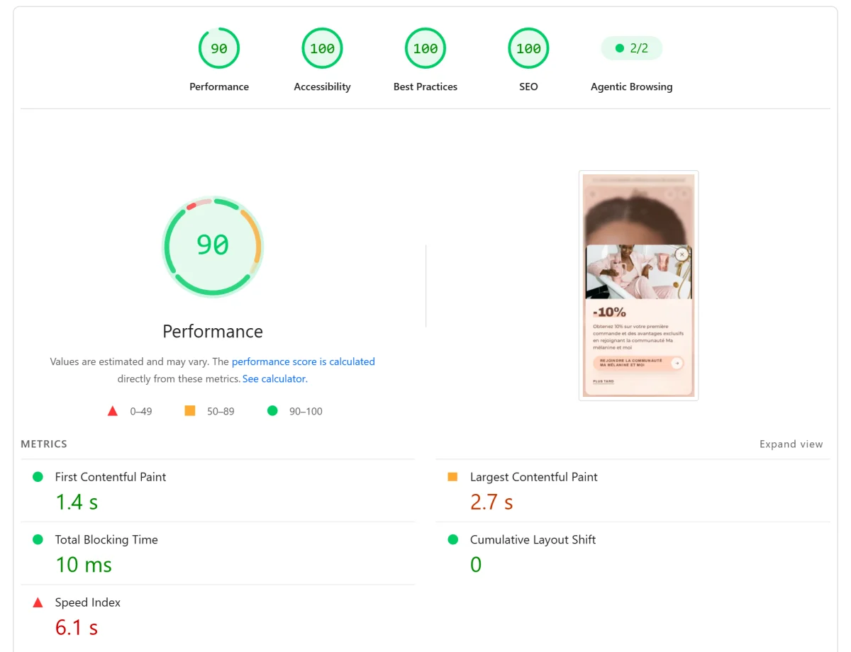 Google PageSpeed Insights for jaya-paris.fr on mobile: performance 90, accessibility 100, best practices 100, SEO 100