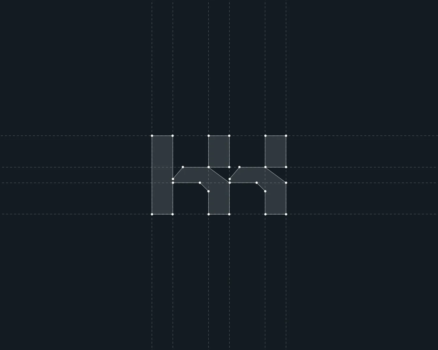The KK monogram drawn on its construction grid