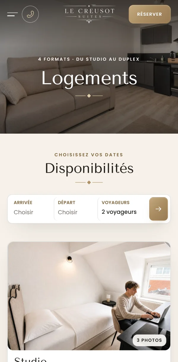 The apartments page on a phone