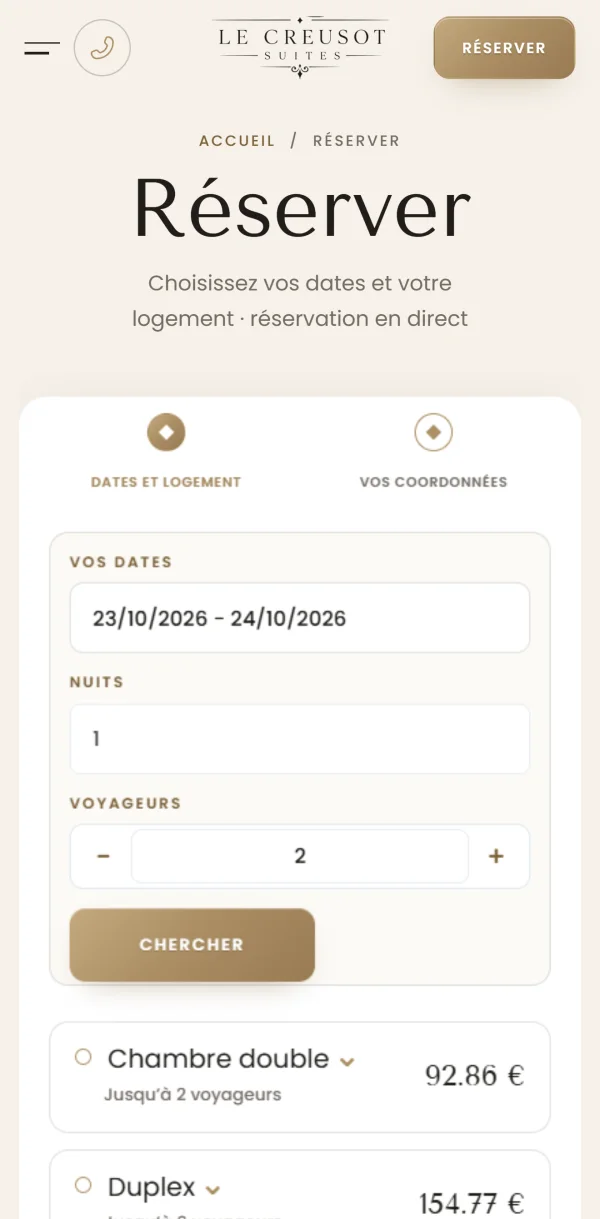 The booking page on a phone