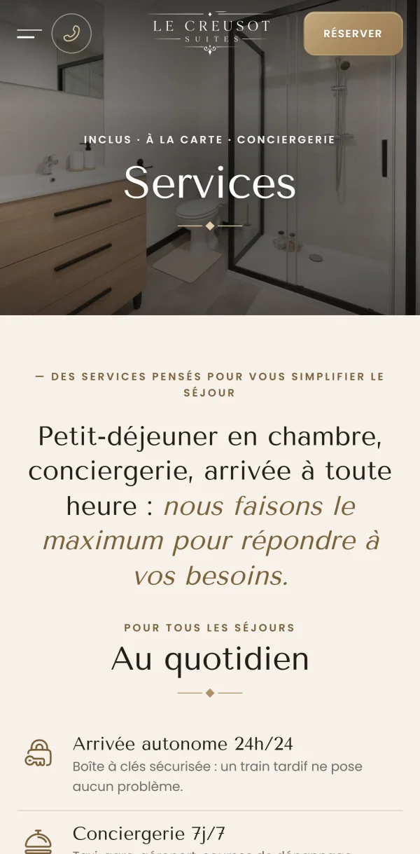 The services page on a phone