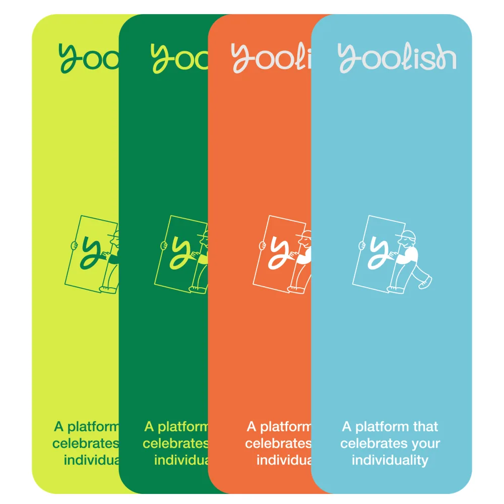 أربع بطاقات Yoolish بالليمي والأخضر والبرتقالي والأزرق